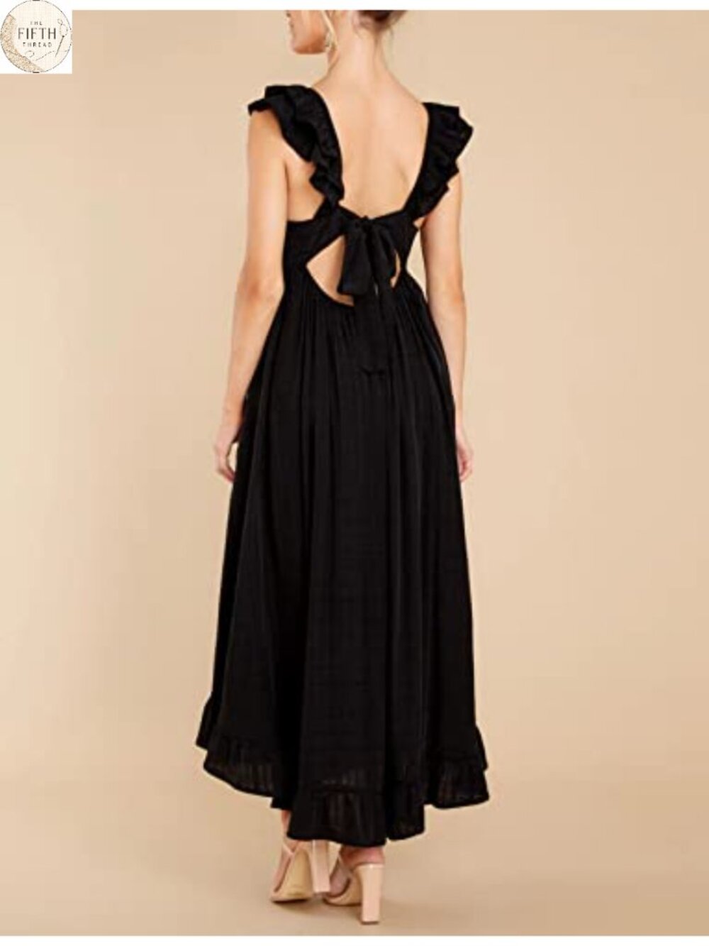 Womens Sleeveless Square Neck Midi Dress A-Line Backless Tie Back - Picture 4 of 6